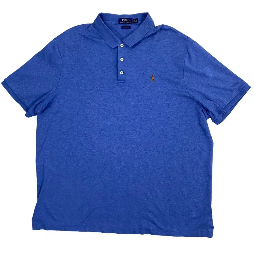 Polo Ralph Lauren Navy Blue Heather Classic Fit Polo Shirt Color Block Pony XXL